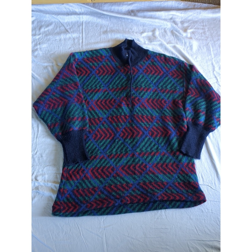 Vtg‎ Yves Saint Laurent Kid Mohair Sweater Multicolor Pullover Mock Neck